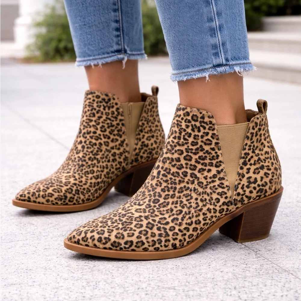 Dolce Vita Samy Leather Leopard Print Pointy Toe Bootie 7.5M - Picture 1 of 13